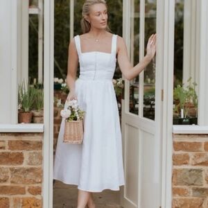 Reformation Tagliatelle Linen Dress White SZ 12